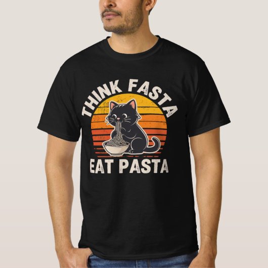Denke schnell, iss Pasta-Shirt – Lustige Katze Pas T-Shirt (Vorderseite)