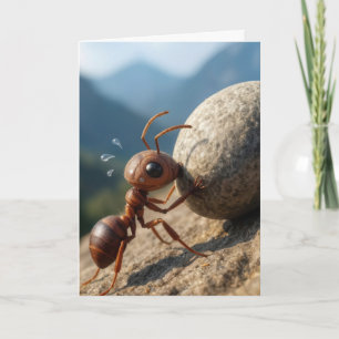 Denken an dich Ameise schiebt einen großen Felsen Karte