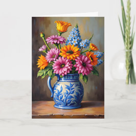 Denken an Dich Blau Weiße Kanne Helle Blumen Karte