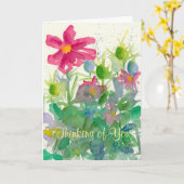 Denken an Sie Rosa-Kosmos Nigella Aquarell Karte (Gelbe Blume)