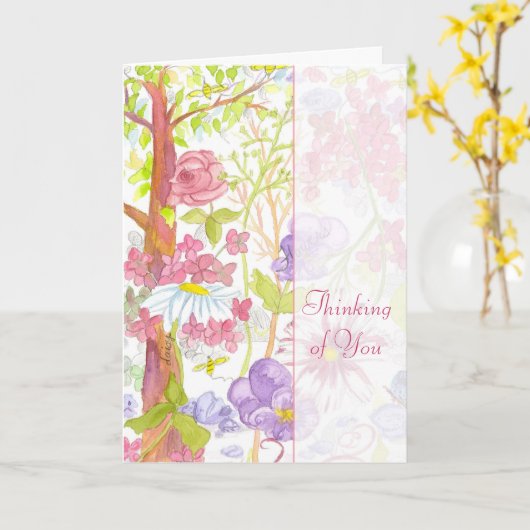 Denken an Sie Rosa-Rosen-Stiefmütterchen-Blätter Karte (Gelbe Blume)