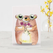 Denken an SieAquarell Bären mit Blumenstrauß Karte (Gelbe Blume)