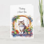 Denken | Katze im Fenster mit Blume Karte (Vorderseite)