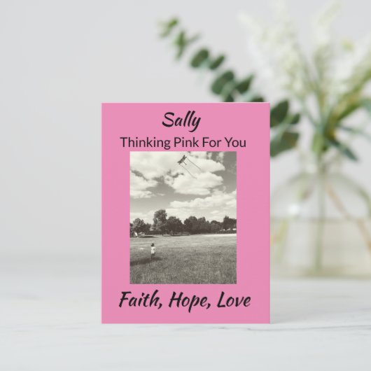 Denken rosa Brustkrebs Glaube Hoffnung Liebe Postkarte (Stehend Vorderseite)