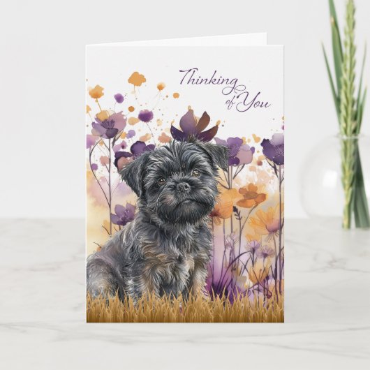 Denken Sie an Affenpinscher Hund Purple Flowers Karte (Vorderseite)