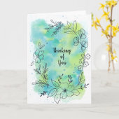 Denken Sie an blaue aquamarine Aquarellfarben Blum Karte (Gelbe Blume)