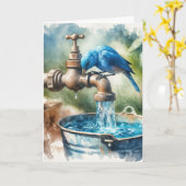 Denken Sie an Bluebird auf einem Faucet Karte (Gelbe Blume)