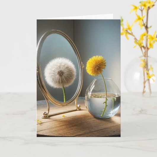 Denken Sie an Dandelion Reflection in a Mirror Karte (Gelbe Blume)