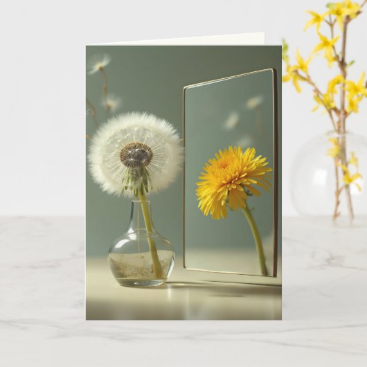 Denken Sie an Dandelion Reflection in a Mirror Karte (Gelbe Blume)