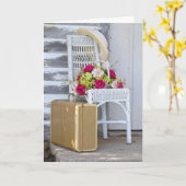 Denken Sie an den Koffer und die Blume Ihres Retro Karte (Gelbe Blume)