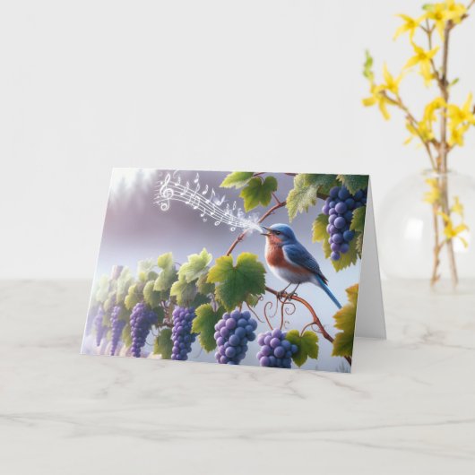 Denken Sie an einen Bluebird auf einer Grapevine Karte (Gelbe Blume)