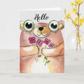 Denken Sie an einen Wasserfarbenbär mit Bouquet Karte (Gelbe Blume)