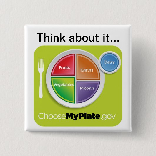 Denken Sie an es wählen MyPlate Knopf Button (Vorderseite)
