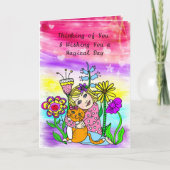 Denken Sie an Freundschaft Whimsical Cat and Girl Karte (Vorderseite)