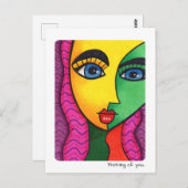 Denken Sie an Ihr farbenfrohes Abstraktes Mädchen- Postkarte (Vorne/Hinten)