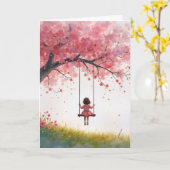 Denken Sie an Ihr Mädchen auf dem Kirschbaumschwun Karte (Gelbe Blume)