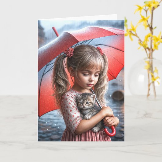 Denken Sie an Ihr Mädchen mit Kätzchen Karte (Gelbe Blume)