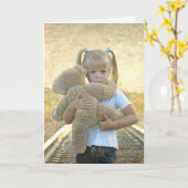 Denken Sie an Ihr trauriges Mädchen mit Teddybär Karte (Gelbe Blume)