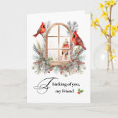 Denken Sie an Ihre Freunde Winter Kardinal Vögel Karte (Gelbe Blume)