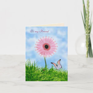 Denken Sie an Ihre Friend Card mit rosa gerbera un Karte