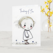 Denken Sie an Ihre kleine Girl Sketch in Wildblume Karte (Gelbe Blume)