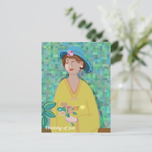 Denken Sie an Ihre Moderne Kunst Frau in einem gel Postkarte (Stehend Vorderseite)