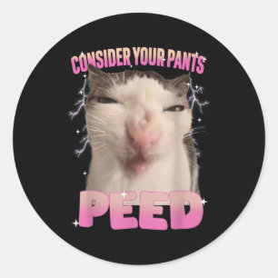 Denken Sie an Ihre Pants Peed Albern Cat Meme Funn Runder Aufkleber