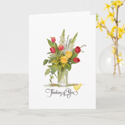 Denken Sie an Ihre Rose und Tulip Blume Bouquet Karte (Gelbe Blume)
