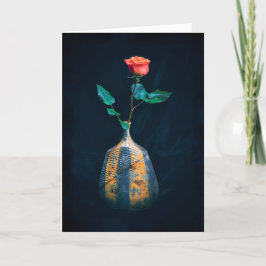 Denken Sie an Ihre Single-Rose in Vase-Fotografie Feiertagskarte