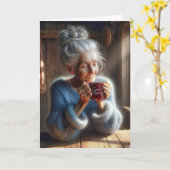 Denken Sie an Ihre süße alte Dame mit Kaffee-Tasse Karte (Gelbe Blume)