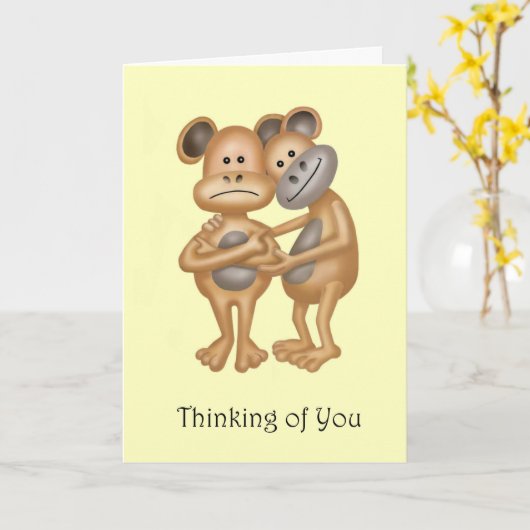 Denken Sie an Ihren Cartoon Monkey, der Sie umarme Karte (Gelbe Blume)