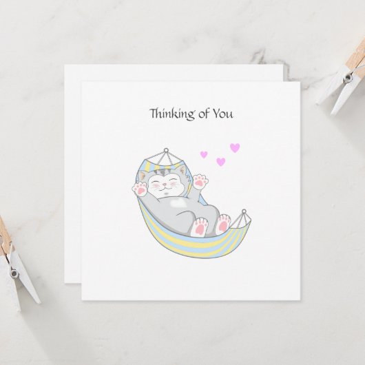 Denken Sie an "Kitty Cat with Heart in Hammock C" Karte (Vorderseite/Rückseite Beispiel)