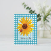 Denken Sie an Ladybug über Sonnenblumen Postkarte (Stehend Vorderseite)