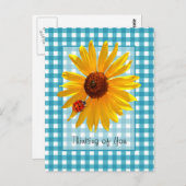 Denken Sie an Ladybug über Sonnenblumen Postkarte (Vorne/Hinten)