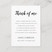 Denken Sie an meine Feier zur Gedenkkapelle Platzkarte (Vorderseite)