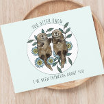 Denken Sie an Otters Postcard Postkarte<br><div class="desc">Fangen Sie das Herz Ihrer Lieben mit unserem bezaubernden Denken über Sie auf der Postkarte an, zeigen Sie zwei freundliche Otter und den cleveren Satz: "Sie otter wissen, dass ich über Sie nachgedacht habe." Diese Karte ist für diese nachdenklichen Momente konzipiert und eignet sich hervorragend, um Freunde, die Sie vermisst...</div>