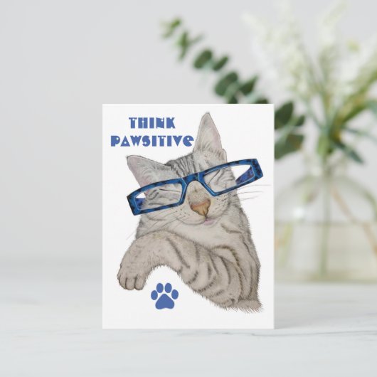 Denken Sie an Pawsitive Positivität Zitat Niedlich Postkarte (Stehend Vorderseite)