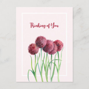 Denken Sie an Pink Alliums Blume Wasserfarbe Postkarte