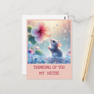 Denken Sie an Pink Blush Blume Mystische Maus Postkarte