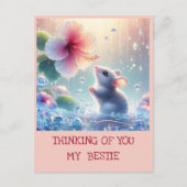 Denken Sie an Pink Blush Blume Mystische Maus Postkarte (Vorderseite)
