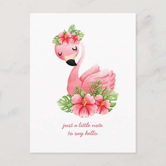 Denken Sie an Pink Flamingo Tropical Blume Pos Postkarte (Vorderseite)
