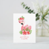 Denken Sie an Pink Flamingo Tropical Blume Pos Postkarte (Stehend Vorderseite)