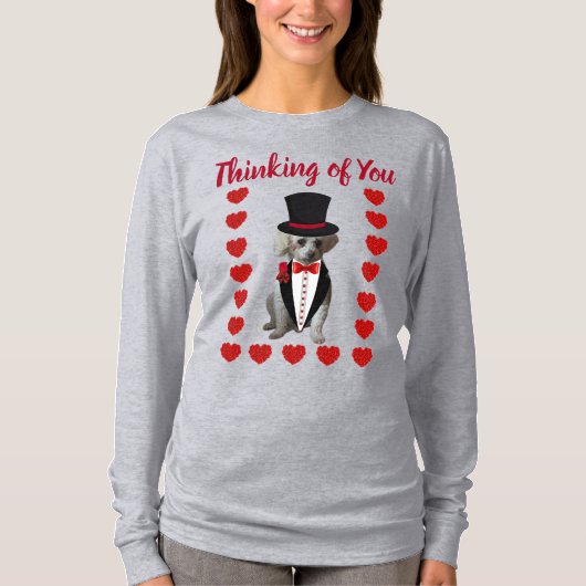 Denken Sie an Poodle Red Gray Ladys Tshirt (Vorderseite)