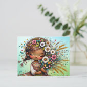 Denken Sie an Retro Girl-Blume Postkarte (Stehend Vorderseite)