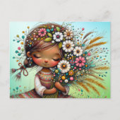 Denken Sie an Retro Girl-Blume Postkarte (Vorderseite)