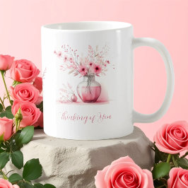 Denken Sie an rosa Blume und Vase Beileid Kaffeetasse