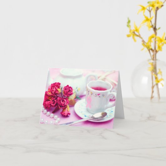 Denken Sie an rosa Tee Karte (Gelbe Blume)