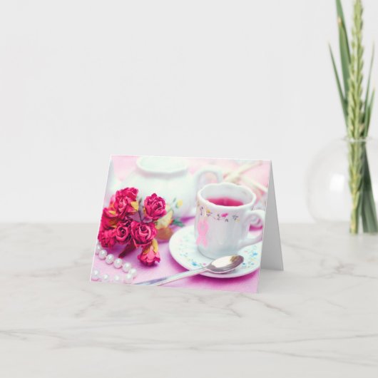 Denken Sie an rosa Tee Karte (Vorderseite)