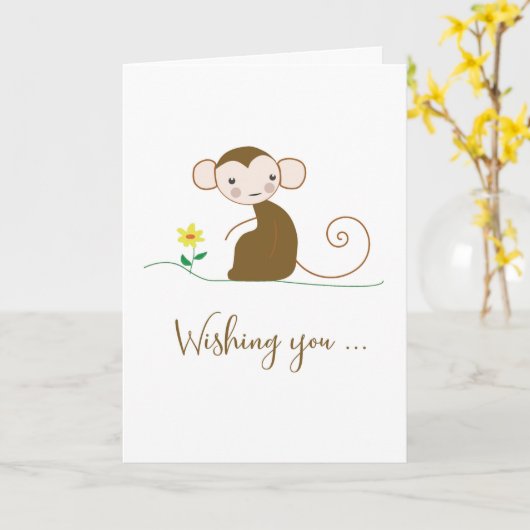 Denken Sie an Sie Affen mit Blume Religiös Karte (Gelbe Blume)
