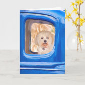 Denken Sie an Sie-Bichon Frise Hund in alten blaue Karte (Gelbe Blume)